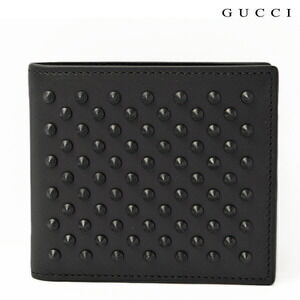 Gucci Folding Wallet Leather Studs Black Line